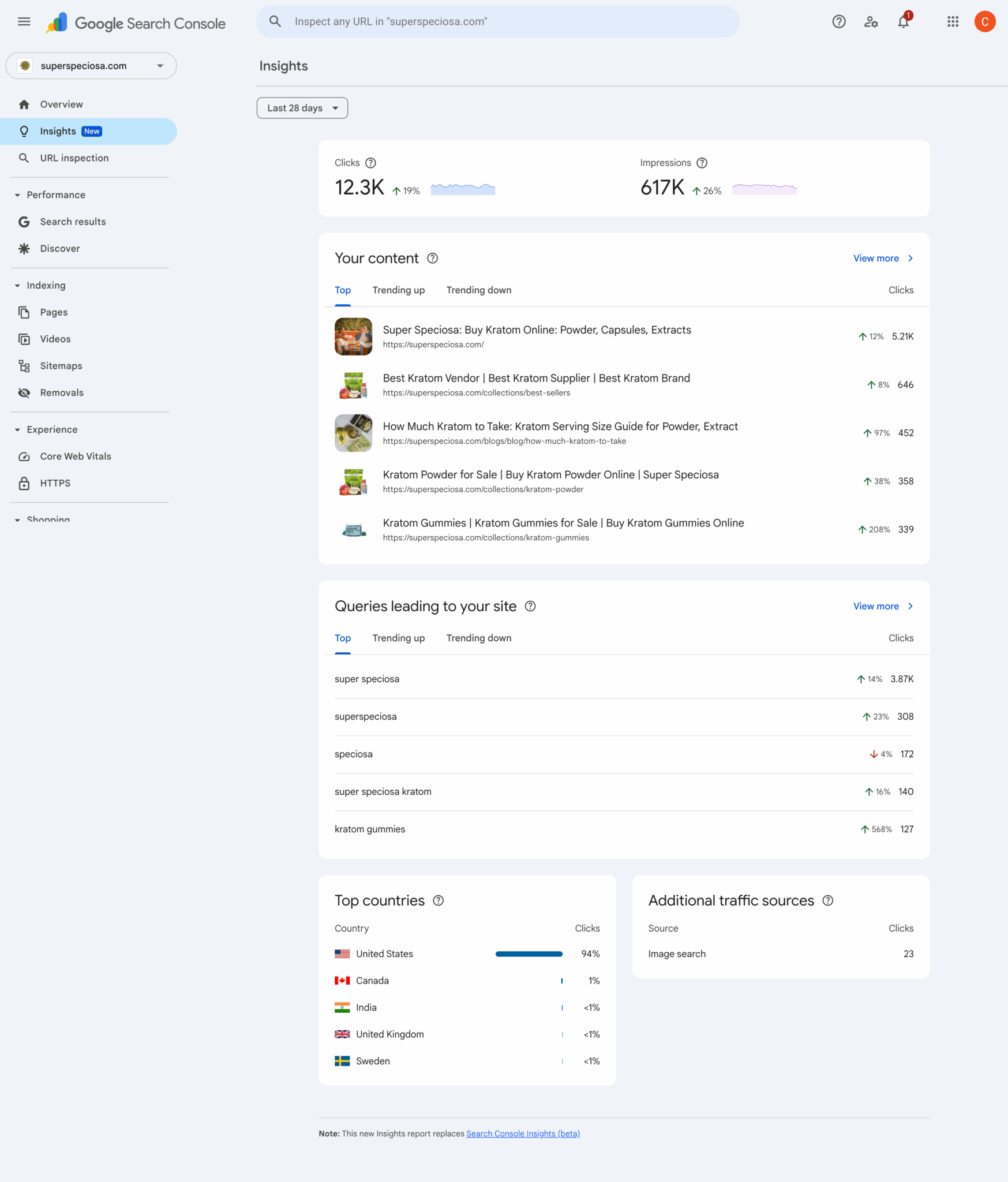 Super Speciosa SEO performance screenshot three